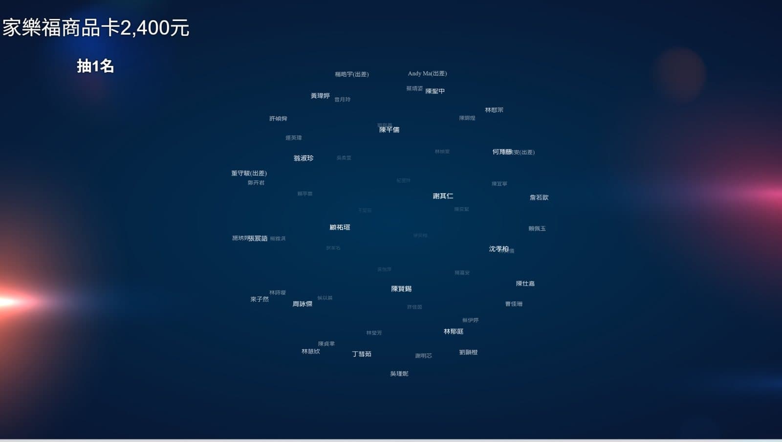 春酒藍色主題名單彩球開獎畫面